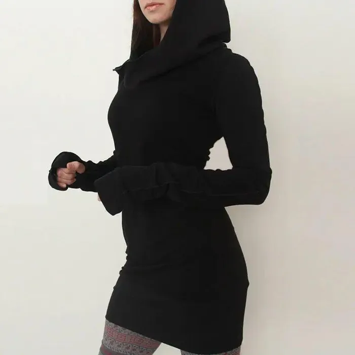 Black Novelty Hoodies Dress Women Autumn Winter Gothic Dresses Hole Long Sleeve Loose Hoodies Mini Dress cj Anal