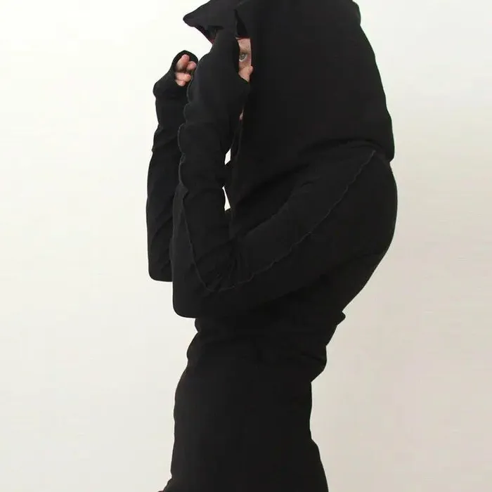 Black Novelty Hoodies Dress Women Autumn Winter Gothic Dresses Hole Long Sleeve Loose Hoodies Mini Dress cj Anal