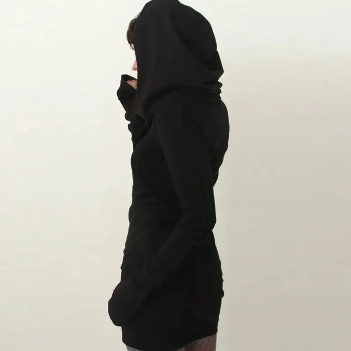 Black Novelty Hoodies Dress Women Autumn Winter Gothic Dresses Hole Long Sleeve Loose Hoodies Mini Dress cj Anal