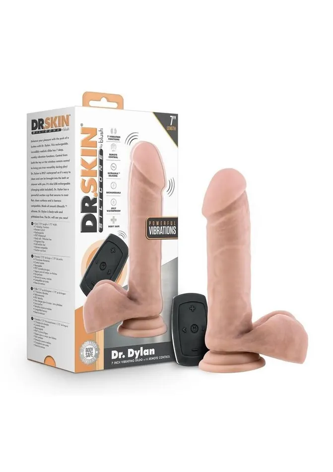 Dr Skin Female Sex Toys Dr Skin Silicone Dr Dylan Rechargeable Vibrating Dildo with Remote Control