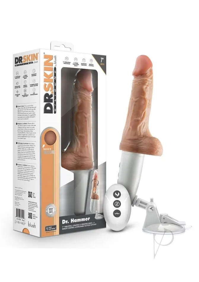 Dr Skin Platinum Collection Silicone Dr Hammer Rechargeable Thrusting Dildo with Handle and Remote Control Dr Skin Female Sex Toys