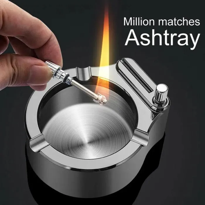 Male Sex Toys Large Cigarette Ashtray With Permanent Match Lighter Fancy Metal cj
