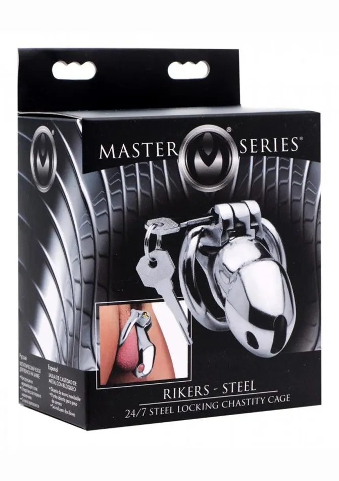 Male Sex Toys Master Series Master Series Rikers 247 Stainless Steel Locking Chastity Cage