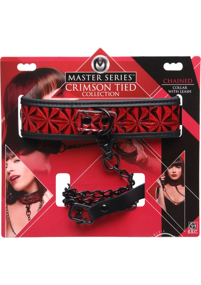 Master Series Crimson Tied Master Series Crimson Tied Chained Collar with Leash Male Sex Toys