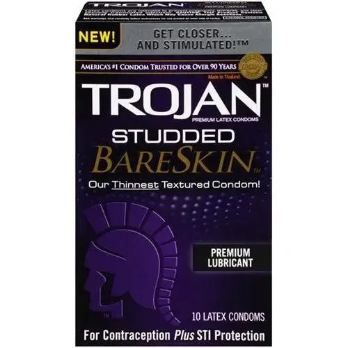 Paradise Marketing Male Sex Toys Trojan Studded Bareskin 10 Pack