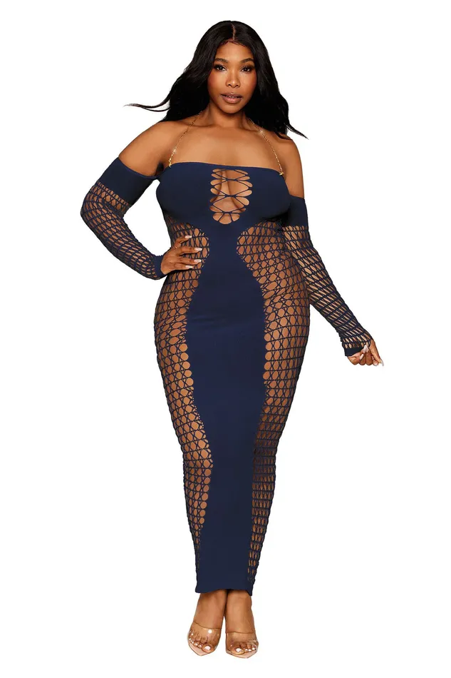Bodystockings Playsuits Dreamgirl Bodystocking Gown Queen Size Denim