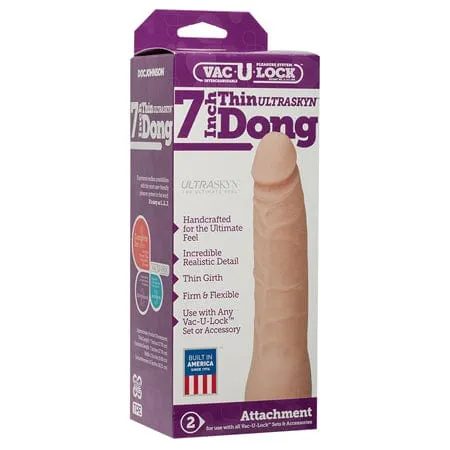 Doc Johnson Dildos VacULock 7Inch Thin Dong ULTRASKYN White