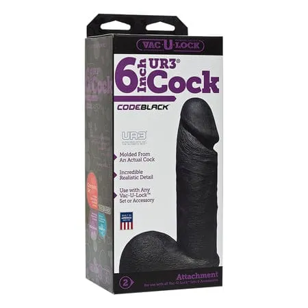 Doc Johnson Dildos VacULock ULTRASKYN 6in Realistic Cock CODEBLACK