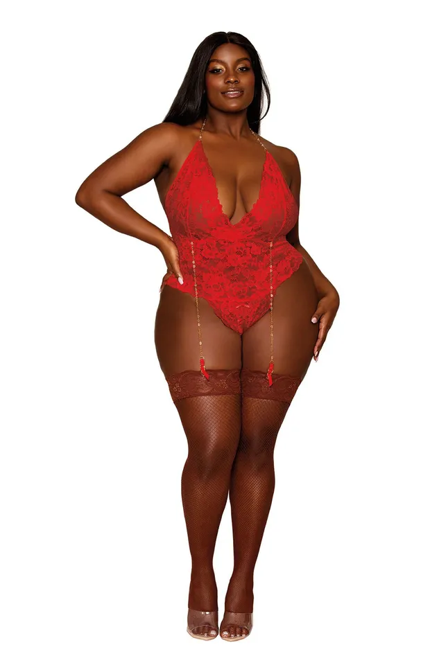 Dreamgirl Male Sex Toys Garter Teddy Queen Size Ruby