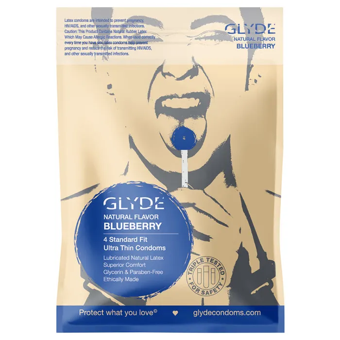 GLYDE Female Sex Toys GLYDE Ultra Thin Fit Organic Blueberry Flavored Condoms 4pk