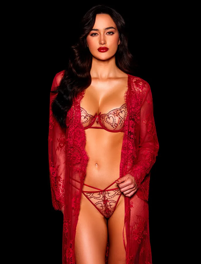 Honey Birdette Anal Adora Red 3 Piece Lingerie Set