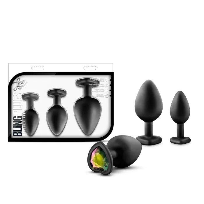 Luxe Bling Plugs Training Kit Black With Rainbow Gems Blush Anal
