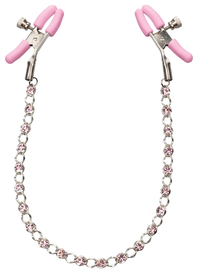 Nipple Play Crystal Chain Nipple Clamps Pink CalExotics Couples