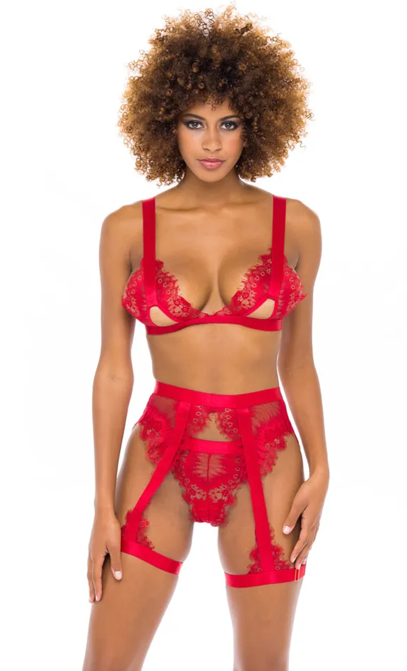 Ohlala Cherie Anal Snake Print Eyelash Lace 3pc Set