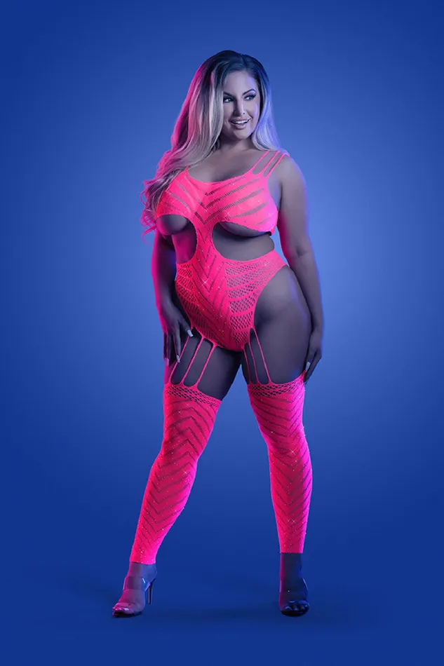 Vibrators Wavelength Cutout Rhinestone Teddy Bodystocking Queen Neon Pink Fantasy Lingerie Vibrators Wavelength Cutout Rhinestone Teddy Bodystocking Queen Neon Pink Fantasy Lingerie