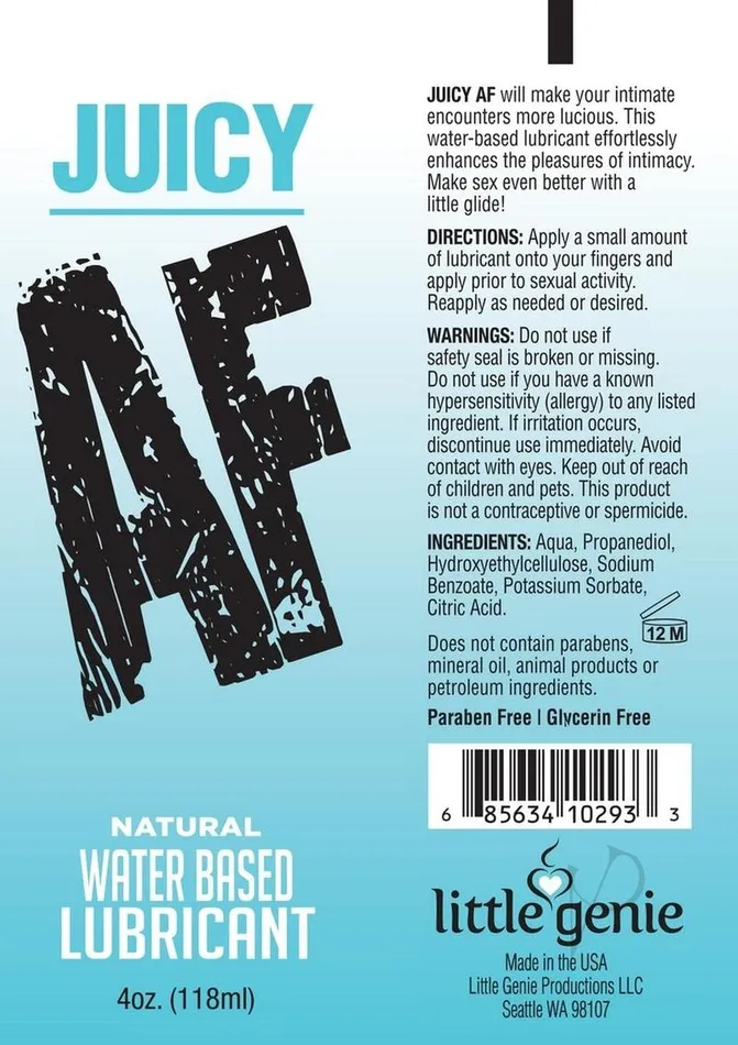 Af Sexual Health Wellbeing Juicy AF Natural Water Based Lubricant 2oz Af Sexual Health Wellbeing Juicy AF Natural Water Based Lubricant 2oz
