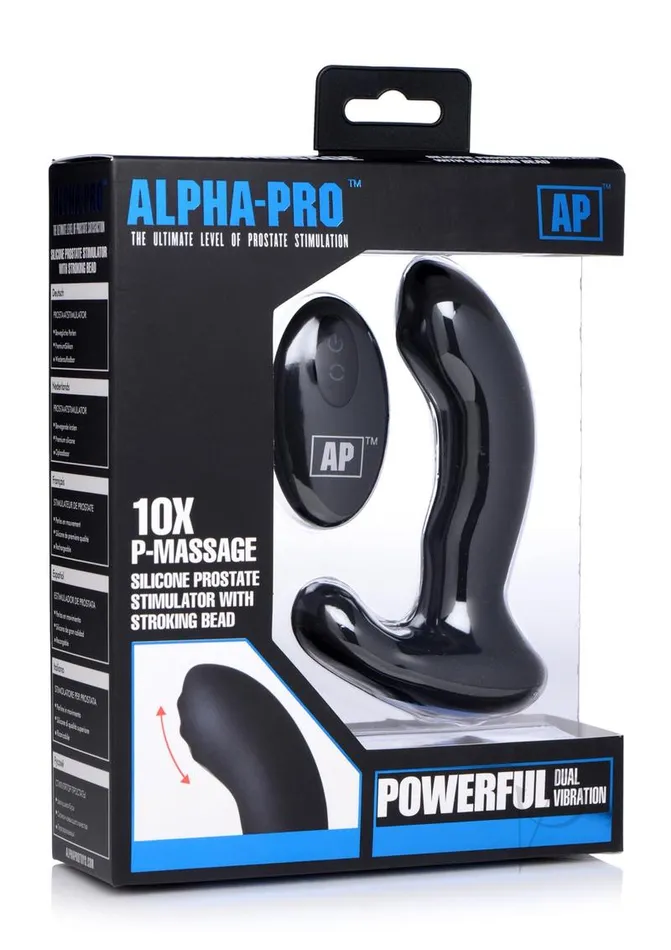 AlphaPro PMassage Prostate Stimulator with Stroking Bead Tip and Remote Control Black Alpha Pro Male Sex Toys AlphaPro PMassage Prostate Stimulator with Stroking Bead Tip and Remote Control Black Alpha Pro Male Sex Toys