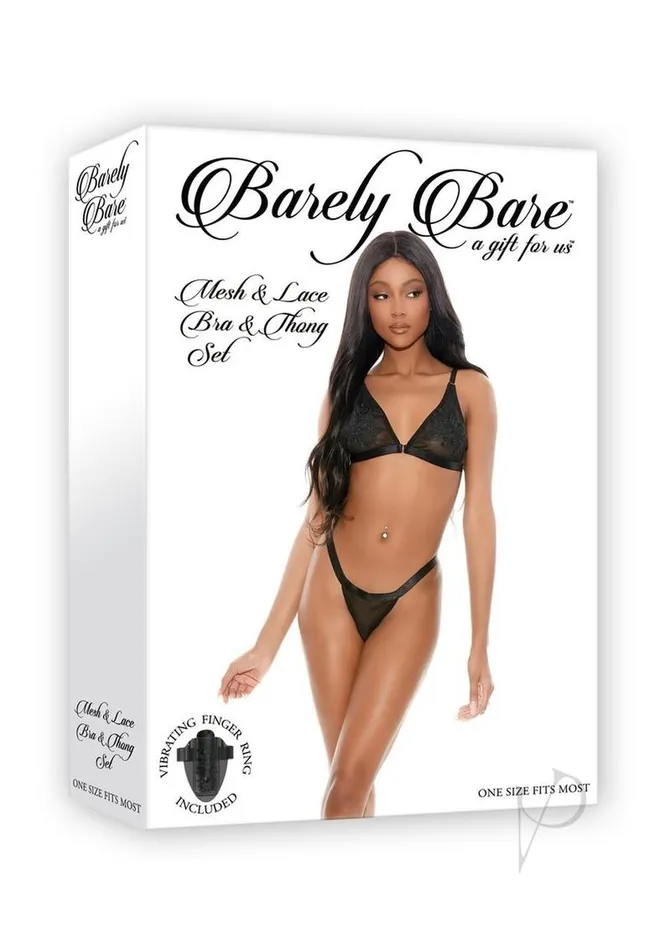 Anal Barely Bare Barely Bare Mesh and Lace Bra and Thong Set 2pc OS Black