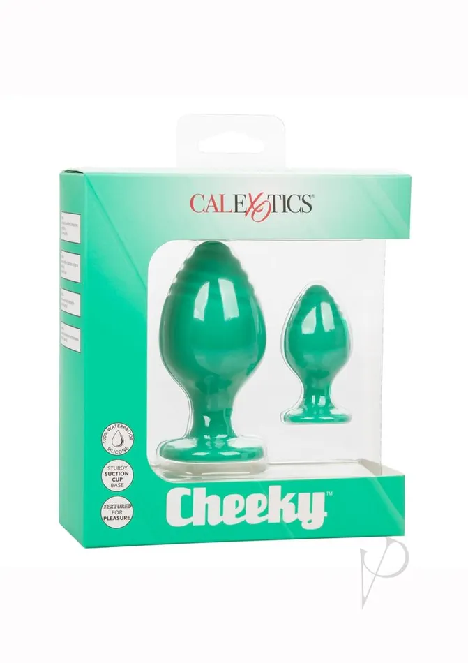 Anal Cheeky Cheeky Silicone Textured Anal Plugs LargeSmall Set of 2 Green