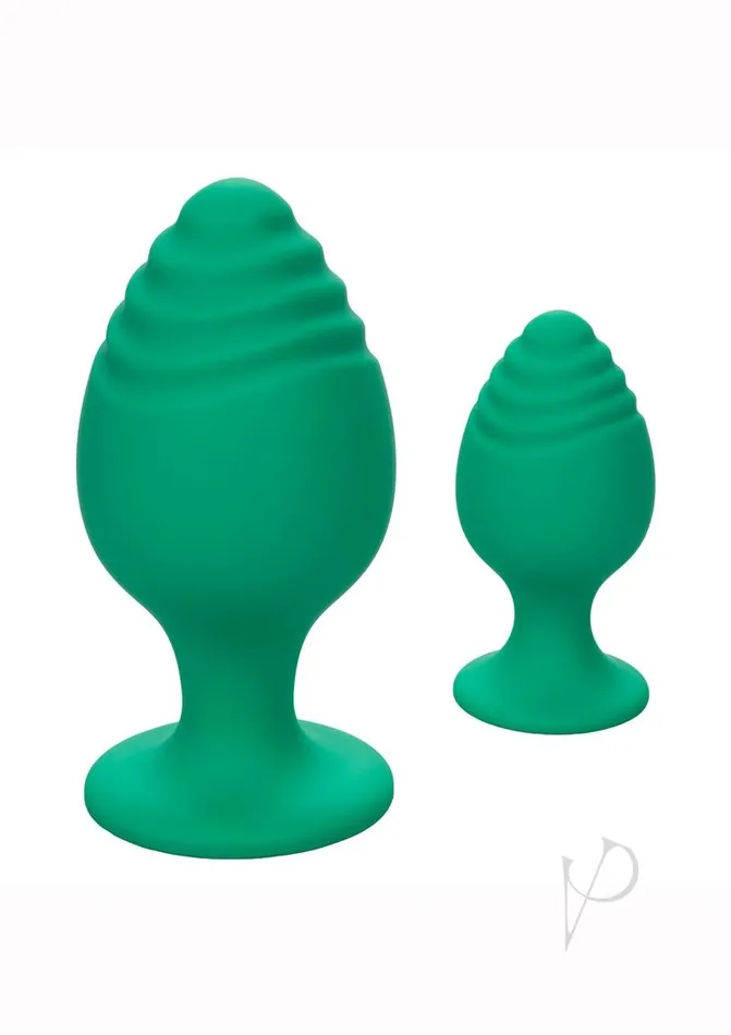 Anal Cheeky Cheeky Silicone Textured Anal Plugs LargeSmall Set of 2 Green