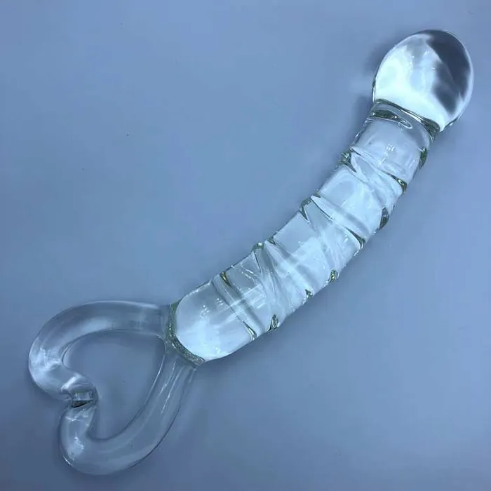Anal Crystal Heart Ribbed Glass Dildo 8 Inch Wild Night Fantasies