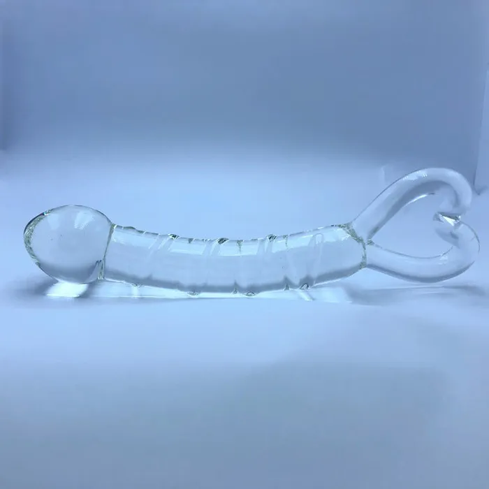 Anal Crystal Heart Ribbed Glass Dildo 8 Inch Wild Night Fantasies