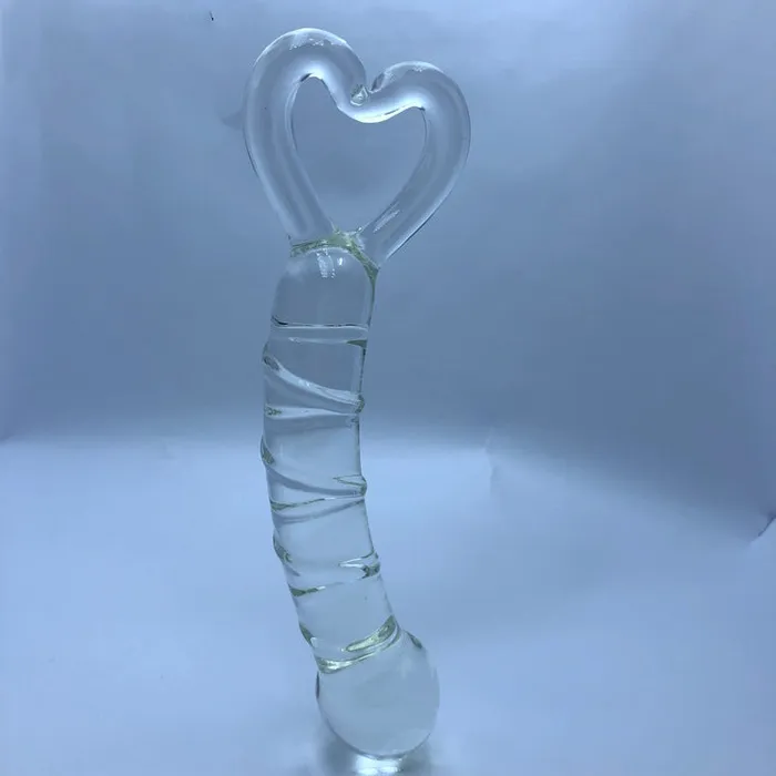 Anal Crystal Heart Ribbed Glass Dildo 8 Inch Wild Night Fantasies
