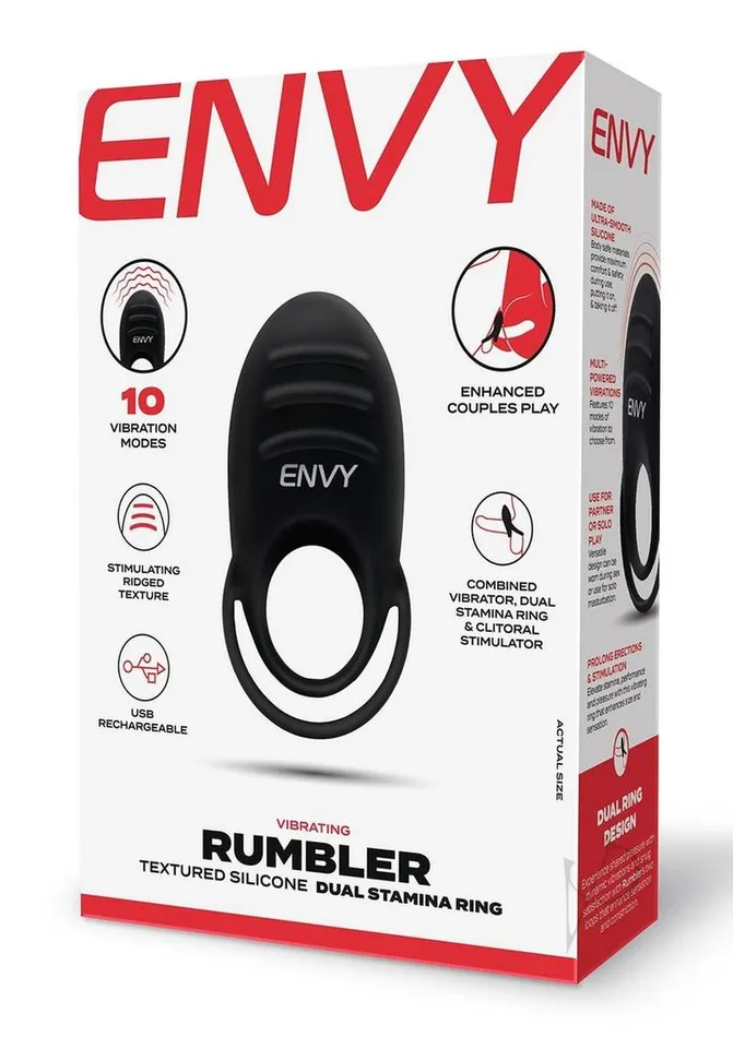 Anal Envy Toys Envy Toys Rumbler Textured Rechargeable Silicone Dual Stamina Ring Black Anal Envy Toys Envy Toys Rumbler Textured Rechargeable Silicone Dual Stamina Ring Black