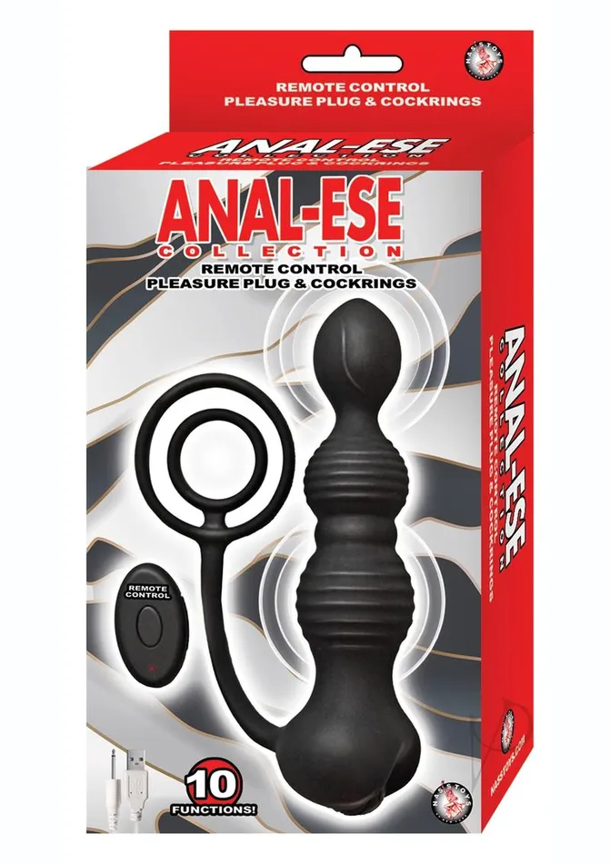 AnalEse Silicone Rechargeable Anal Plug and Cock Ring with Remote Control Black Anal Ese Male Sex Toys AnalEse Silicone Rechargeable Anal Plug and Cock Ring with Remote Control Black Anal Ese Male Sex Toys