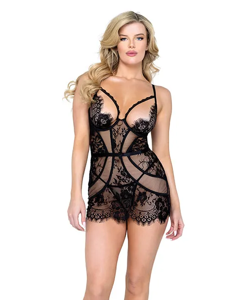 Anal Femme Fatale Scalloped Eyelash Lace Mesh Chemise Thong Black LG Roma Confidential Anal Femme Fatale Scalloped Eyelash Lace Mesh Chemise Thong Black LG Roma Confidential
