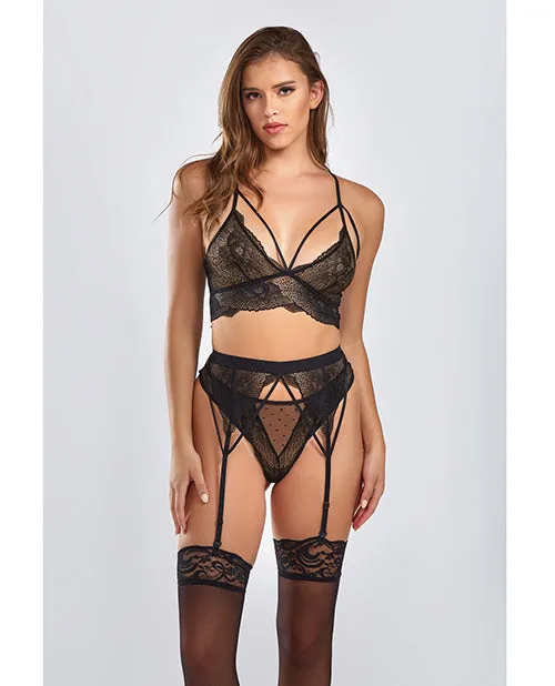 Anal Icollection Lingerie Everly Dot Mesh Galloon Lace Strappy Bra Garterbelt Hipster Panty Black LG Anal Icollection Lingerie Everly Dot Mesh Galloon Lace Strappy Bra Garterbelt Hipster Panty Black LG