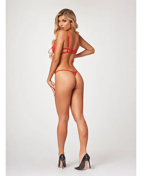 Anal Strappy Sheer Lace Demi Cup Bra Thong Red MD Seven Til Midnight