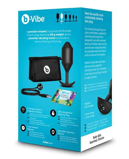 B Vibe BVibe Vibrating Snug Plug Rechargeable Silicone Anal Plug XXLarge Black Anal