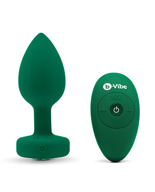 BVibe Vibrating Jewel Plug Rechargeable Silicone Anal Plug with Remote Control MediumLarge Emerald Green B Vibe Male Sex Toys