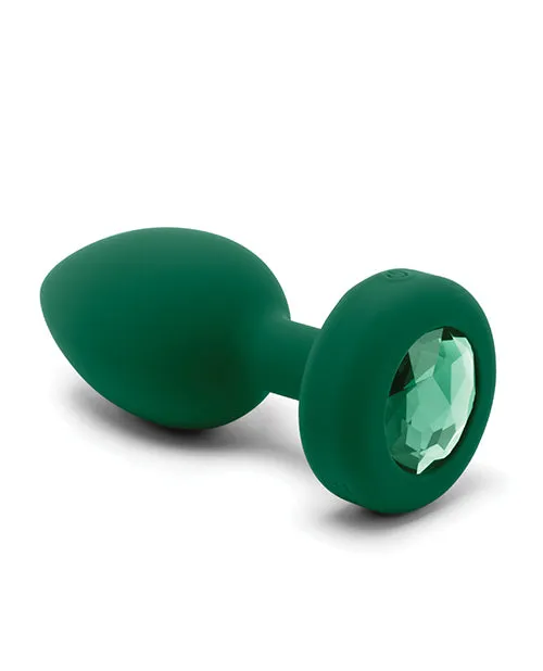 BVibe Vibrating Jewel Plug Rechargeable Silicone Anal Plug with Remote Control MediumLarge Emerald Green B Vibe Male Sex Toys