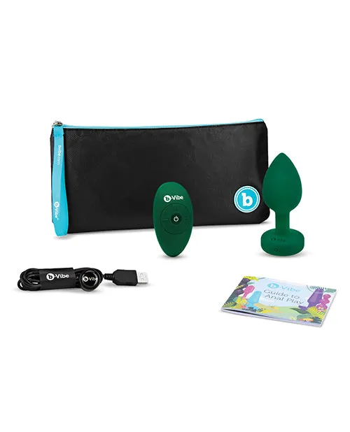 BVibe Vibrating Jewel Plug Rechargeable Silicone Anal Plug with Remote Control MediumLarge Emerald Green B Vibe Male Sex Toys