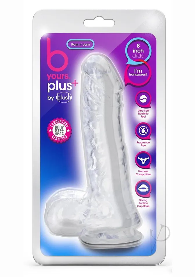 B Yours Female Sex Toys B Yours Plus Ram n Jam Realistic Dildo with Balls 8in Clear B Yours Female Sex Toys B Yours Plus Ram n Jam Realistic Dildo with Balls 8in Clear