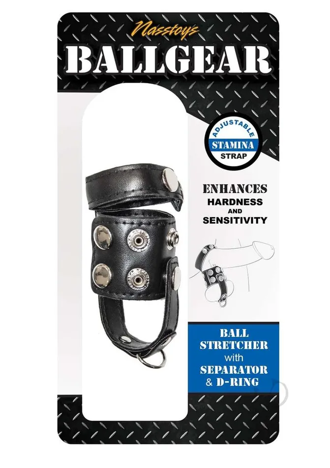 Ballgear Ball Stretcher with Separator and DRing BlackSilver Ballgear Male Sex Toys Ballgear Ball Stretcher with Separator and DRing BlackSilver Ballgear Male Sex Toys