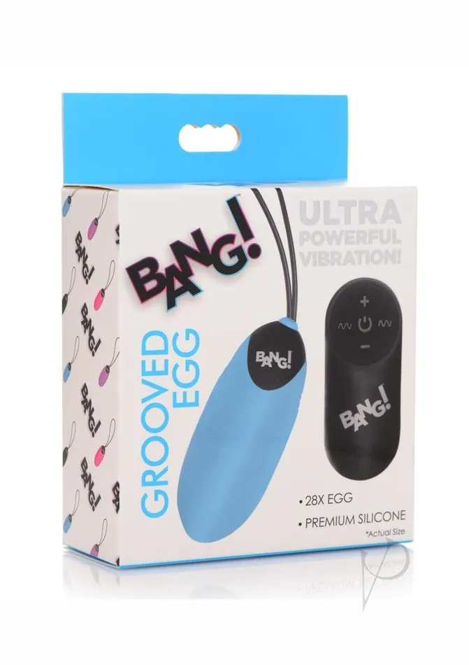 Bang 28X Grooved Rechargeable Silicone Egg with Remote Control Blue Bang Female Sex Toys Bang 28X Grooved Rechargeable Silicone Egg with Remote Control Blue Bang Female Sex Toys