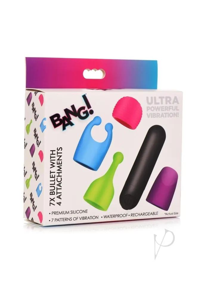 Bang Female Sex Toys Bang Rechargeable Bullet with 4 Attachments Black