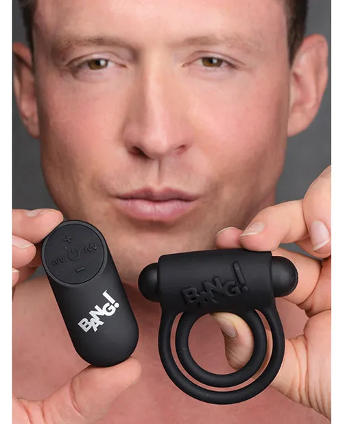 Bang Male Sex Toys Bang Silicone Rechargeable Cock Ring and Bullet with Remote Control Black