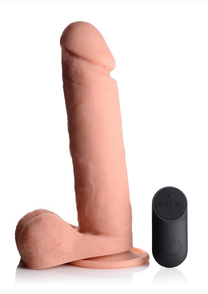 Big Shot Silicone Vibrating Rechargeable Dildo with Balls and Remote Control 9in Vanilla Big Shot Female Sex Toys
