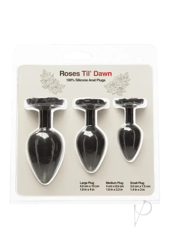 Bms Factory Anal Roses Til Dawn Silicone Butt Plug Set 3 Piece Black