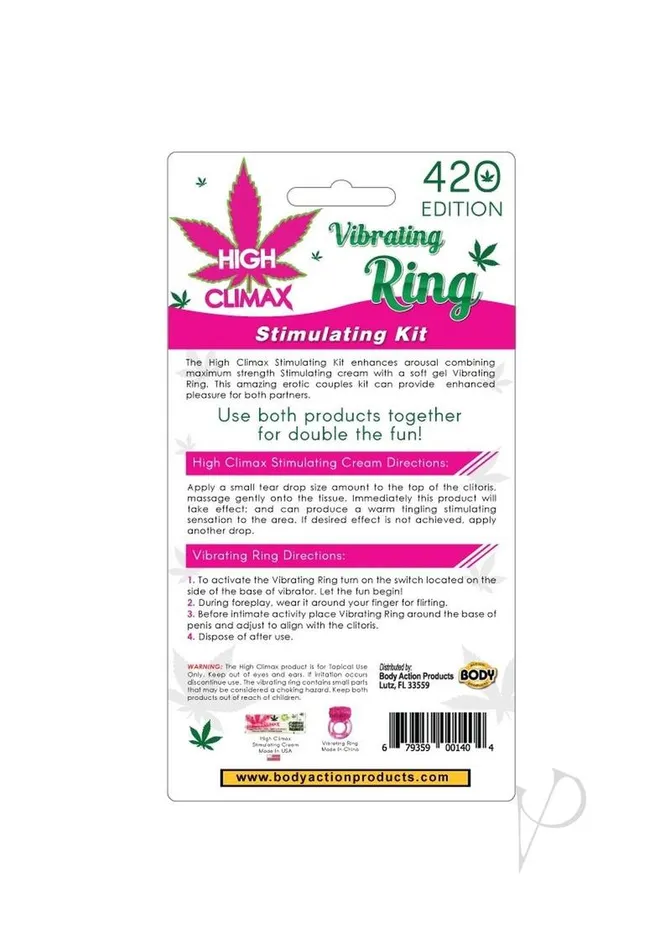 Body Action Products Couples High Climax Cock Ring Stimulating Kit Pink
