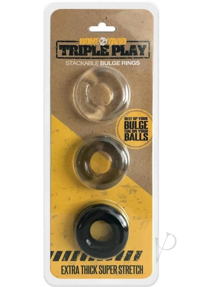 Boneyard Couples Boneyard Triple Play Stackable Bulge Cock Rings set of 3 Assorted Colors Boneyard Couples Boneyard Triple Play Stackable Bulge Cock Rings set of 3 Assorted Colors
