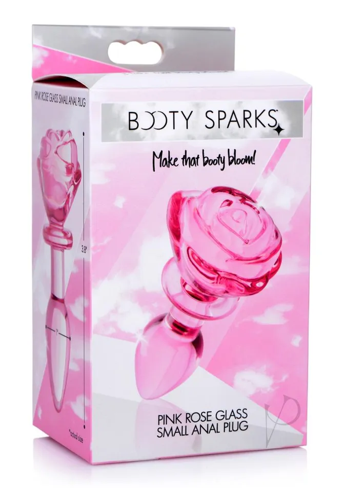 Booty Sparks Anal Booty Sparks Pink Rose Glass Anal Plug Small Pink