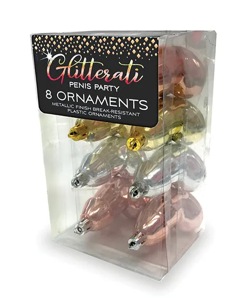 Candyprints Party Vibrators Glitterati Metallic Penis Ornaments 8 Pack GoldSilverRose Gold