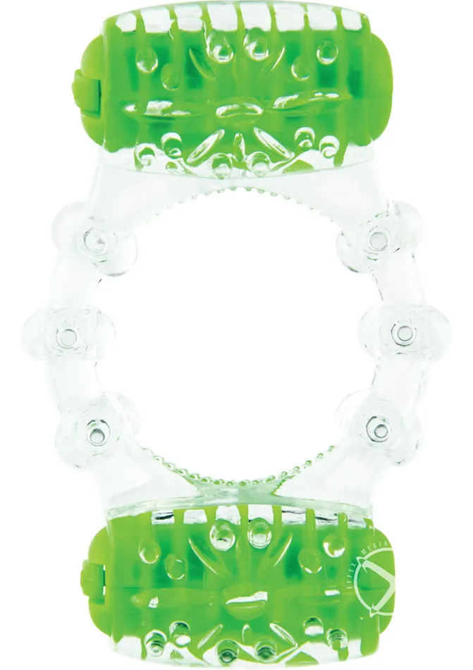 Color Pop Quickie TwoO Silicone Dual Vibrating Cock Ring Green Color Pop Male Sex Toys