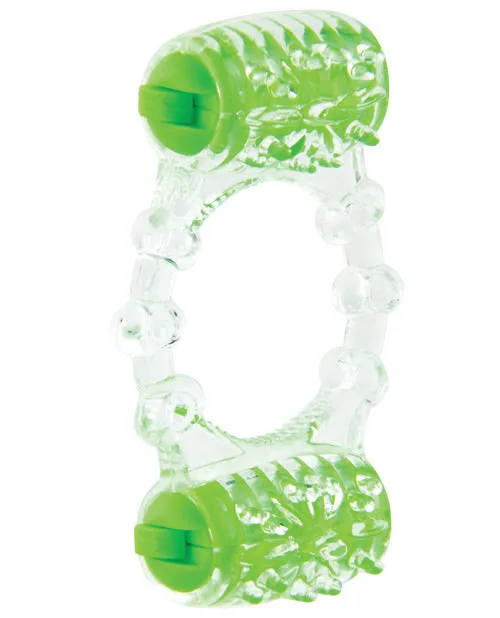 Color Pop Quickie TwoO Silicone Dual Vibrating Cock Ring Green Color Pop Male Sex Toys
