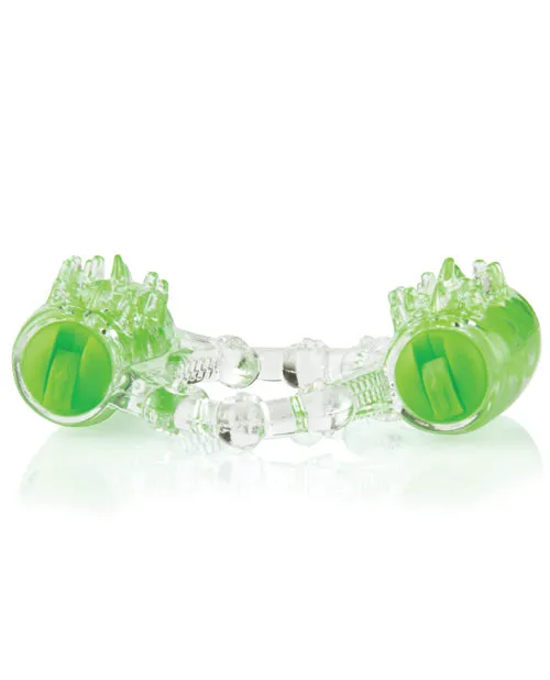 Color Pop Quickie TwoO Silicone Dual Vibrating Cock Ring Green Color Pop Male Sex Toys
